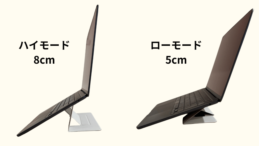 MOFT PCスタンド非粘着 ハイモードとローモードの比較