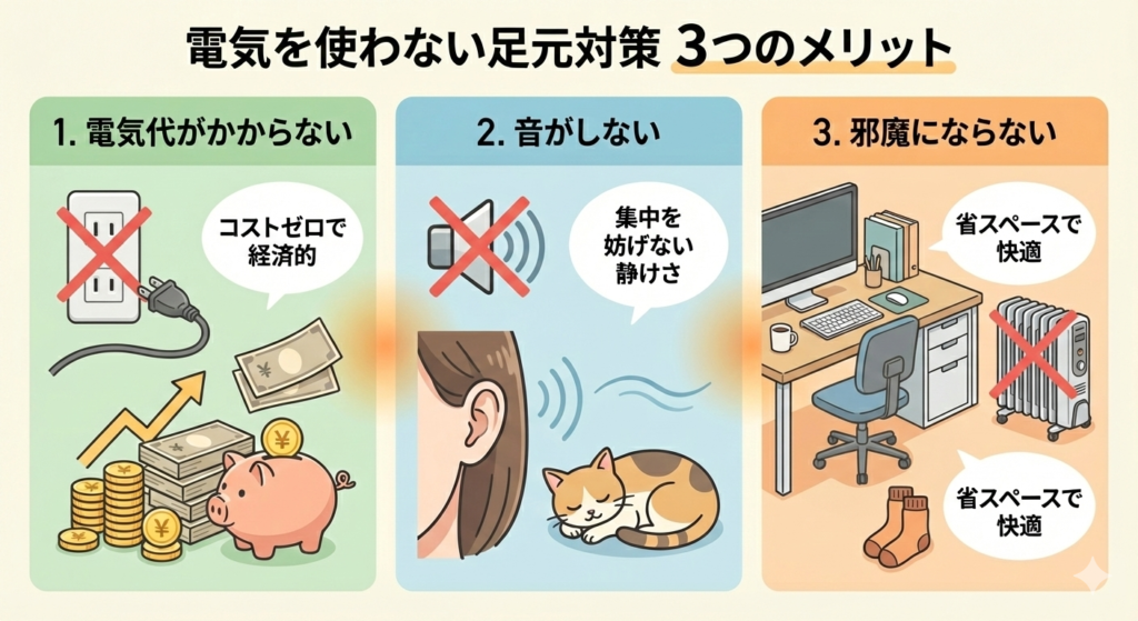 電気を使わない足元対策3つのメリット